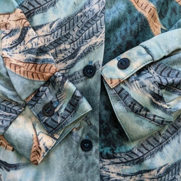 Vintage 90s Feather Print Knit Blouse MP Button Front Groovy Grandmacore - Picture 8 of 11